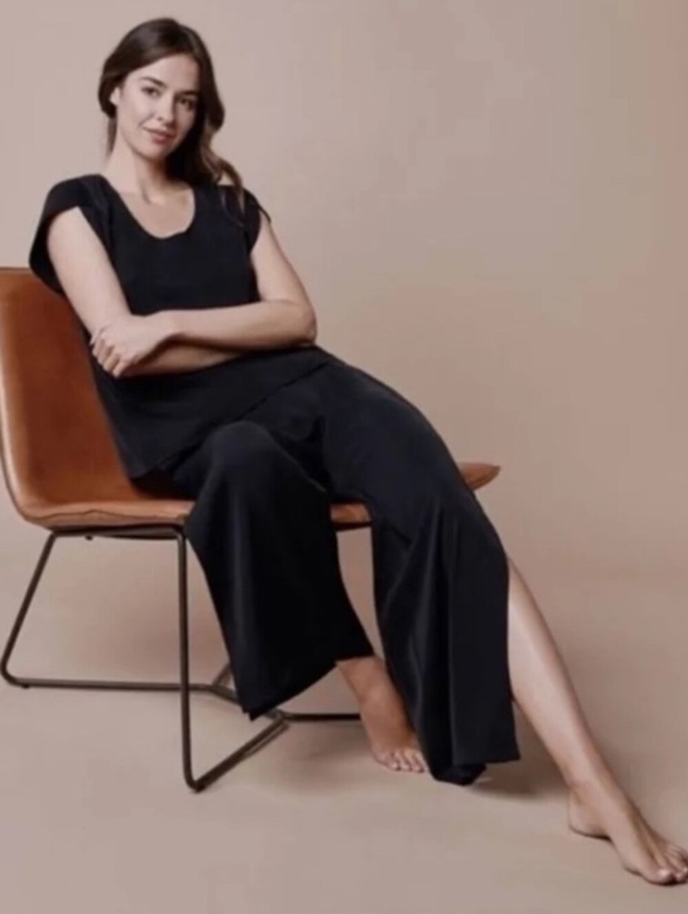 Elizabeth & Clarke Gemma Black Vegan Silk Wide Leg Side Slit Pants Plus Size 1X